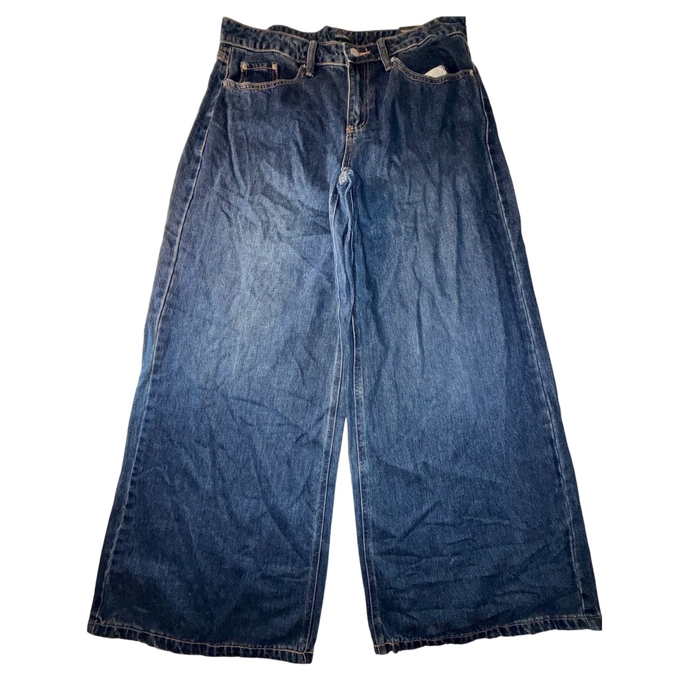 Wild Fable Womens Mid-Rise Ultra Wide Leg Rigid Denim Jeans Dark Wash 12/31"